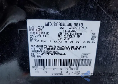 2017 Ford Explorer Limited из США, поврежденный, VIN 1FM5K7F80HGC18444